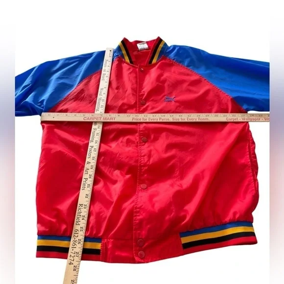 Vintage Puma Mens Large Wind Breaker Track Jacket Snap Button Red Blue Black - Picture 8 of 15
